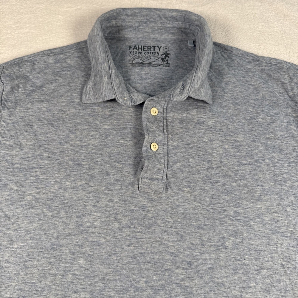 Faherty Cloud Cotton Polo Shirt Mens Medium Blue Short Sleeve Pima Modal